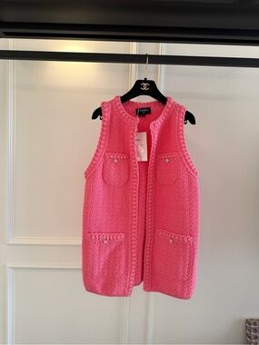 CHANEL Pink Crochet Knit Vest